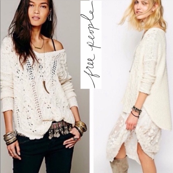 Free People cross my heart distressed knit sweater tan - Picture 5 of 5